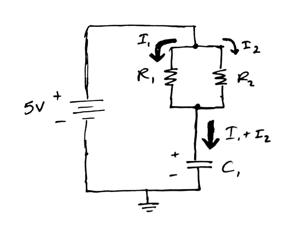 C1 charging up through R1 and R2