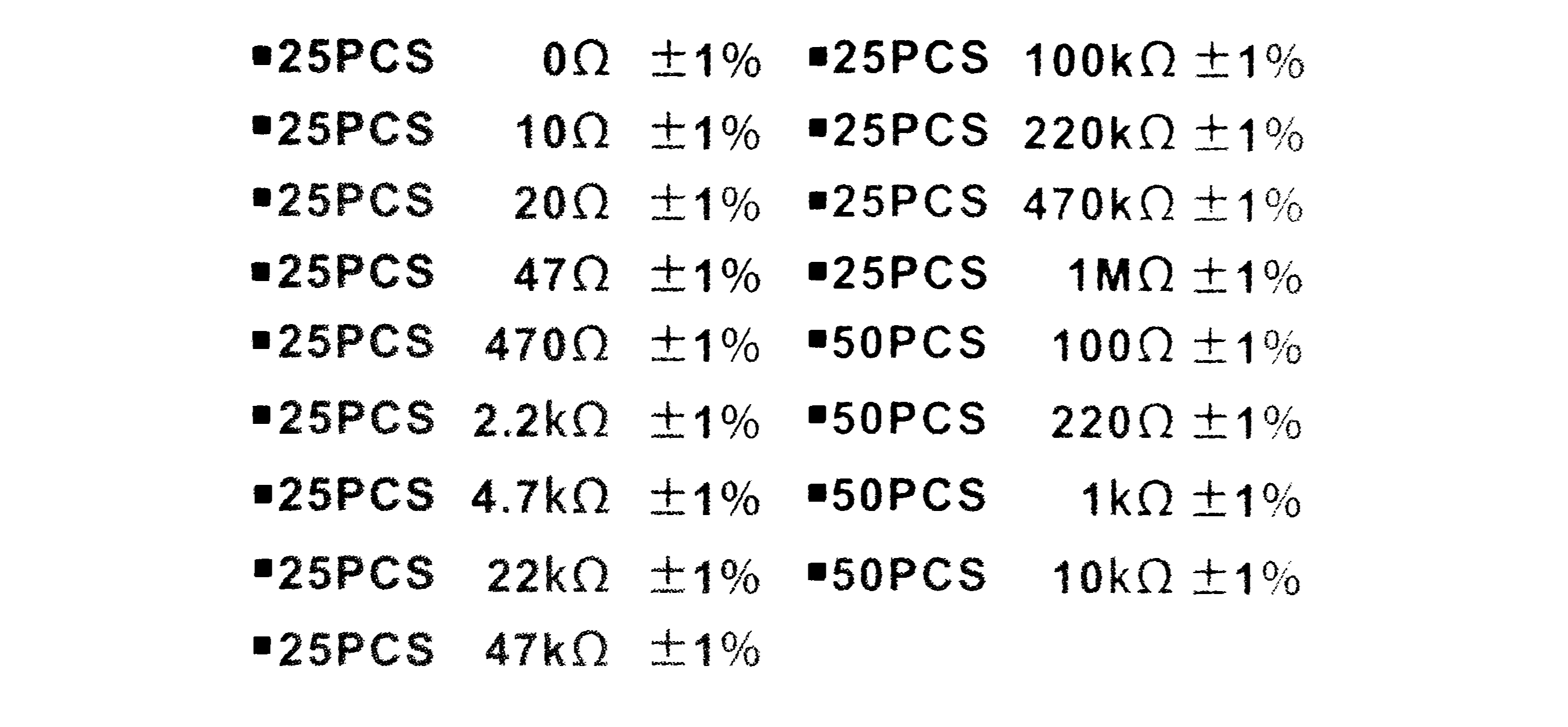 available resistor values